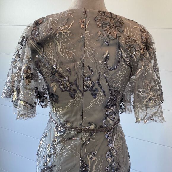 Mac Duggal  Silver Flutter Sleeve Embellished Gown Sz 6 $798
NWOT - Picture 10 of 13